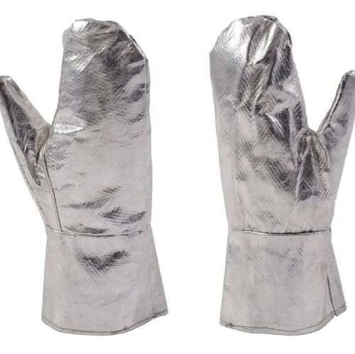 Image of Aluminum Foil & Fiber Glass Coating Fire Resistant Silver Palm Gloves for sale in Pakistan.
