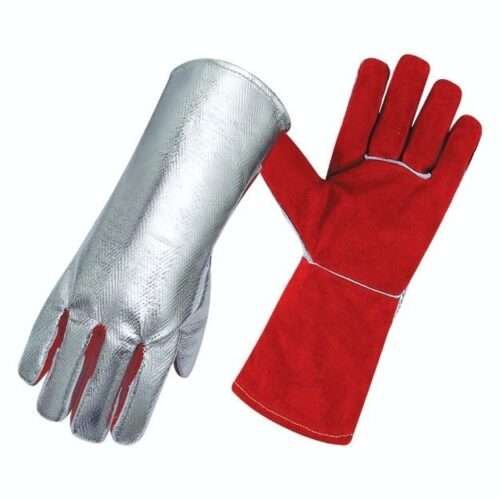 Image of JNM3019 Aluminum Foil 800 Degrees Heat Resistant Industrial Leather Welding Gloves for sale in Pakistan.