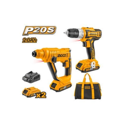 Image of Ingco CKLI2008 Lithium Ion Cordless 20V Battery Drill With Rotary Hammer Combo Kit for sale in Pakistan.