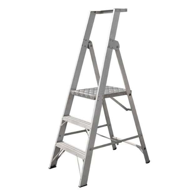 Image of Heavy Duty Industrial Aluminium A type Folding Stairs Ladder With Work Platform for sale in Pakistan.
